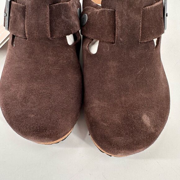 Papillio by Birkenstock Suede Fanny Wedge Clogs Roast Brown Size 39, US Size 9 - Picture 6 of 14